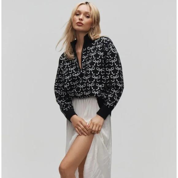 Anthropologie maeve black bow half zip sweater - Picture 2 of 4